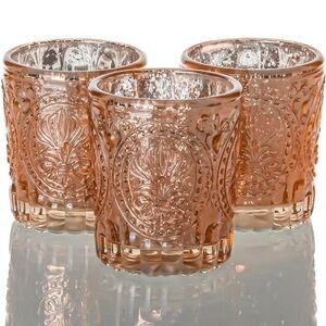 Set of 12 Glass Rose Gold Votive Holders